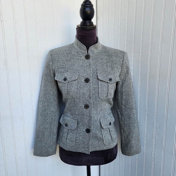 Liz Claiborne Jackets & Blazers - Liz Claiborne Chunky Tweed Gray Wool Cashmere Blazer Woolmark Military Sz 6